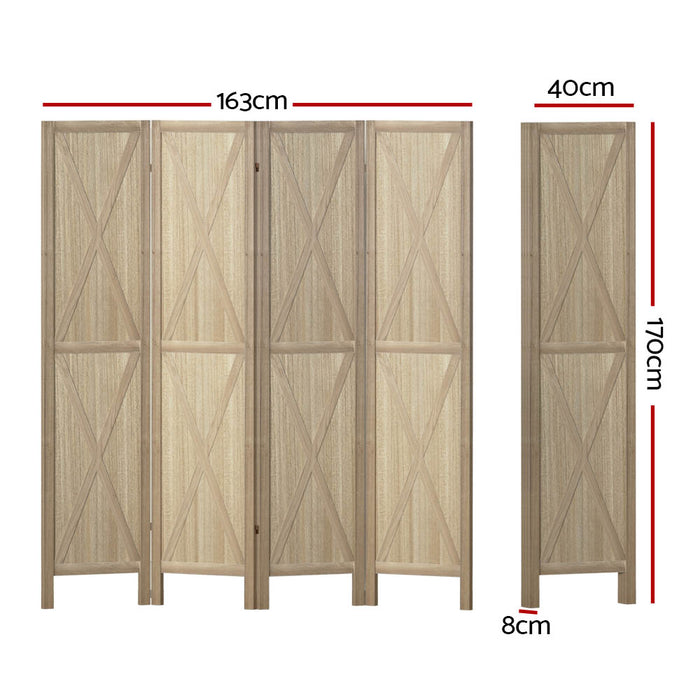 Artiss Silon Room Divider Screen Privacy Wood Dividers Stand 4 Panel Brown