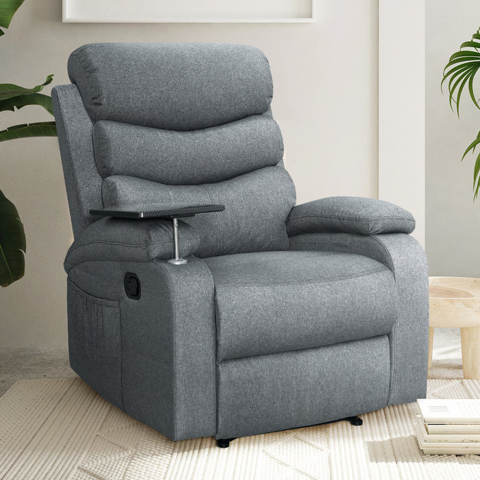 Artiss Recliner Chair Lounge Sofa Armchair Chairs Couch Fabric Grey Tray Table