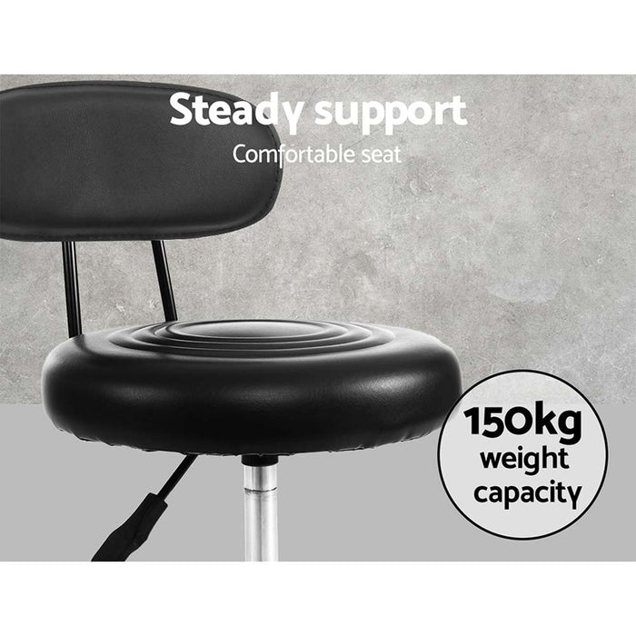 Artiss Set of 2 Salon Stools Saddle Swivel Stool Chair with Back Beauty Hairdressing Black