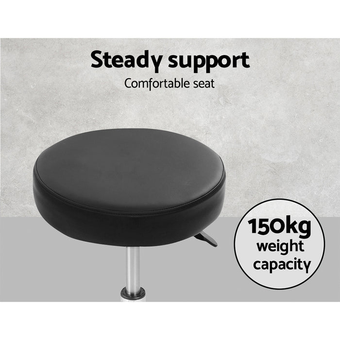 Artiss Set of 2 ROUND Salon Stool Black PU Leather Swivel Barber Hair Dress Chair Hydraulic Lift