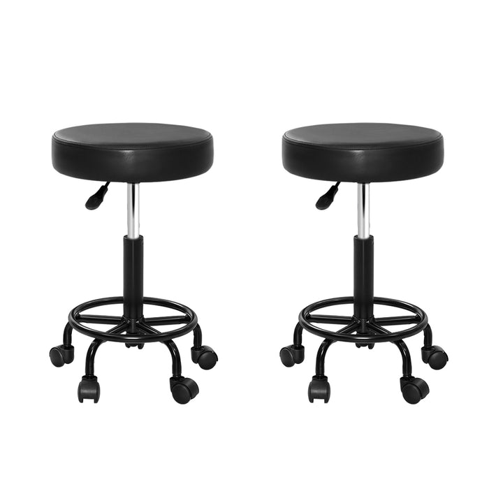 Artiss Set of 2 Salon Stools Saddle Chair Swivel Stools Black Hydraulic Lift Barber