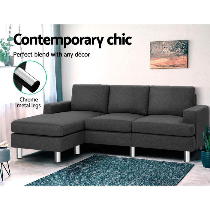 Artiss Sofa Lounge Set Couch Futon Corner Chaise Fabric 3 Seater Suite Dark Grey