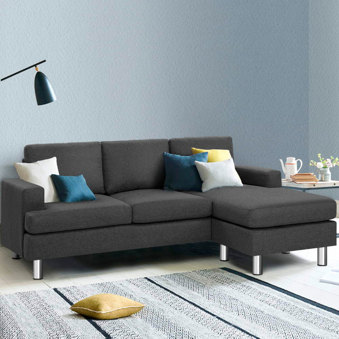 Artiss Sofa Lounge Set Couch Futon Corner Chaise Fabric 3 Seater Suite Dark Grey