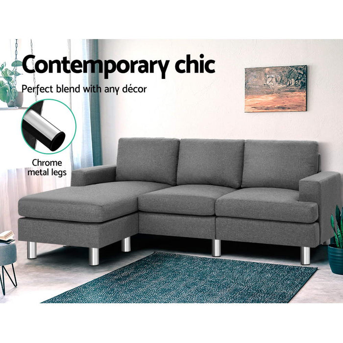 Artiss Sofa Lounge Set Couch Futon Corner Chaise Fabric 3 Seater Suite Grey