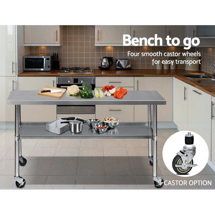 Cefito 304 Stainless Steel Kitchen Benches Work Bench Food Prep Table with Wheels 1829MM x 610MM