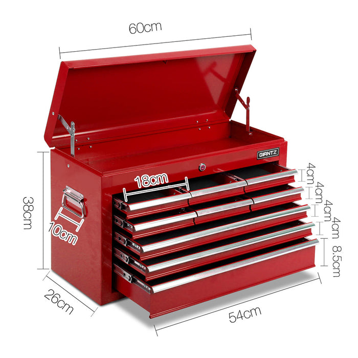 Giantz 9 Drawer Mechanic Tool Box Cabinet Storage - Red