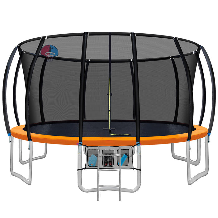 Everfit 16FT Trampoline Round Trampolines With Basketball Hoop Kids Present Gift Enclosure Safety Net Pad Outdoor Orange