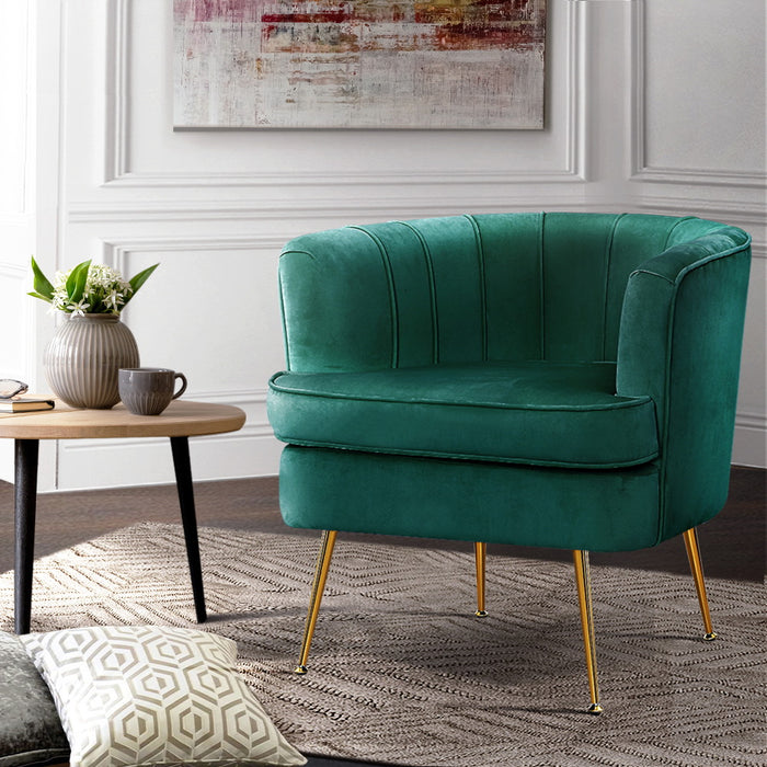 Artiss Armchair Lounge Accent Chair Armchairs Sofa Chairs Velvet Green Couch