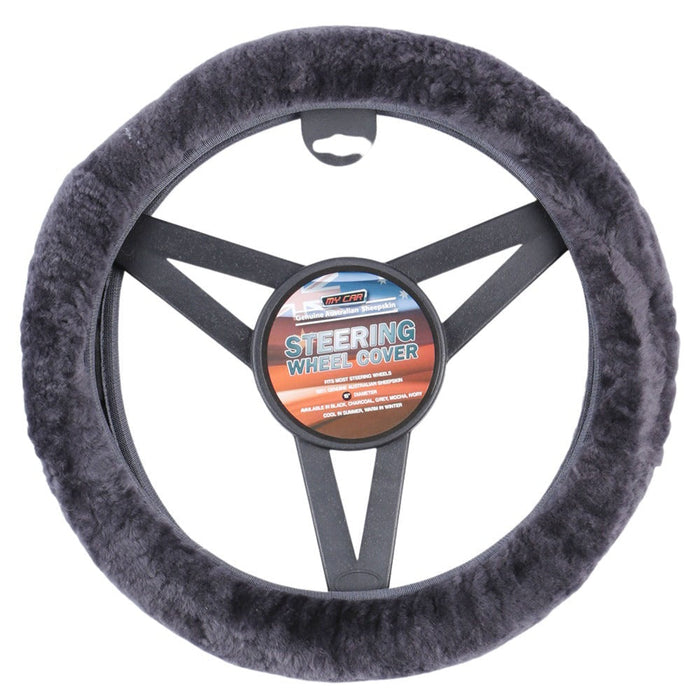 Sheepskin Steering Wheel Cover Luxury - Charcoal