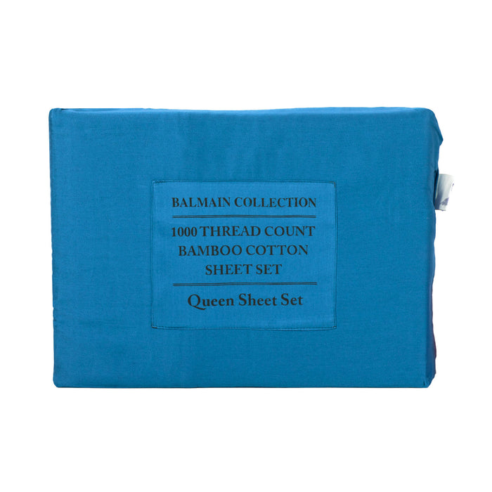 Royal Comfort 1000TC Balmain Hotel Grade Bamboo Cotton Sheets Pillowcases Set - Queen - Mineral Blue