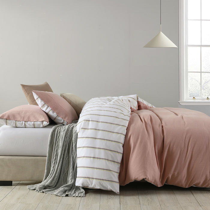 Royal Comfort Hemp Braid Cotton Blend Quilt Cover Set Reverse Stripe Bedding - King - Dusk Pink