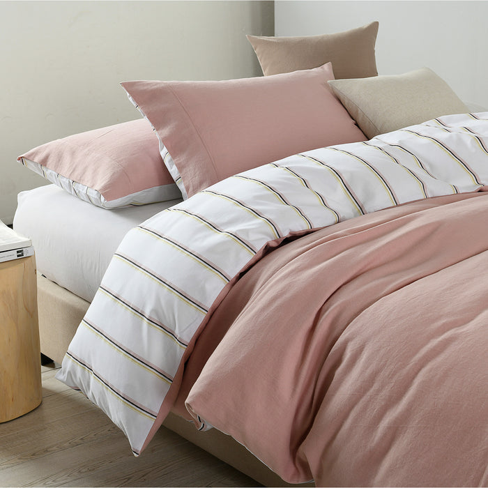 Royal Comfort Hemp Braid Cotton Blend Quilt Cover Set Reverse Stripe Bedding - King - Dusk Pink