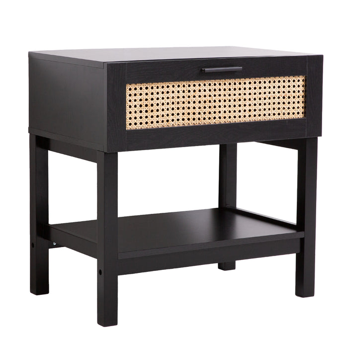 Casa Decor Tulum Rattan Bedside Table Drawers Table Nightstand Cabinet Black