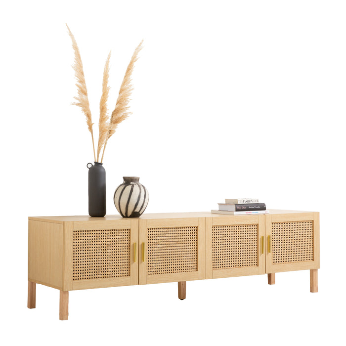 Casa Decor Santiago Rattan Entertainment Unit TV Stand Cabinet Storage Oak