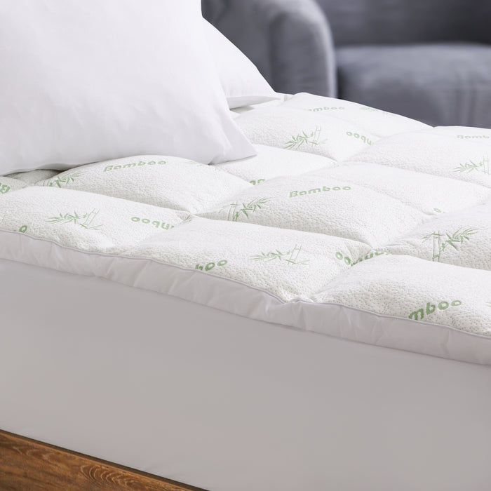 Royal Comfort 1000GSM Luxury Bamboo Covered Mattress Topper Ball Fibre Gusset - Double - White