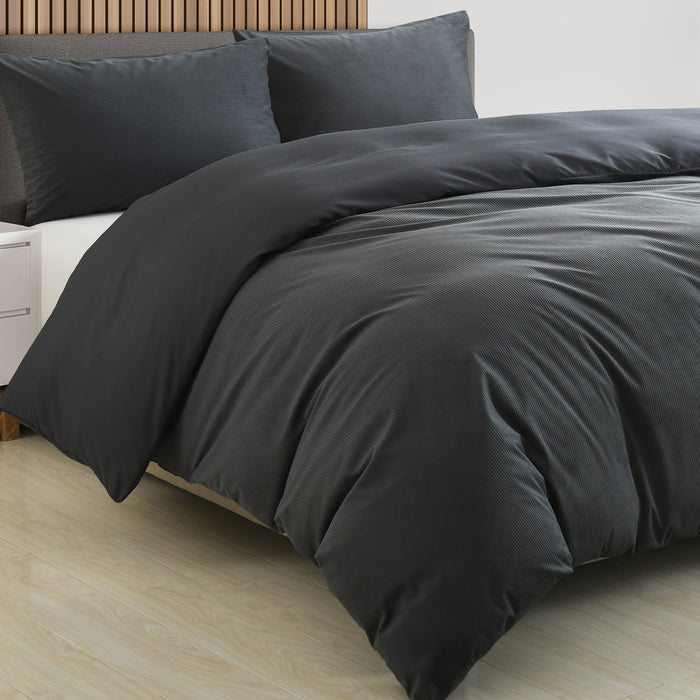 Royal Comfort Velvet Corduroy Quilt Cover Set Super Soft Luxurious Warmth - Queen - Charcoal