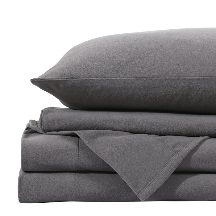 Royal Comfort Polar Fleece Flannel Sheet Set Ultra Soft Plush Cozy - Single - Charcoal