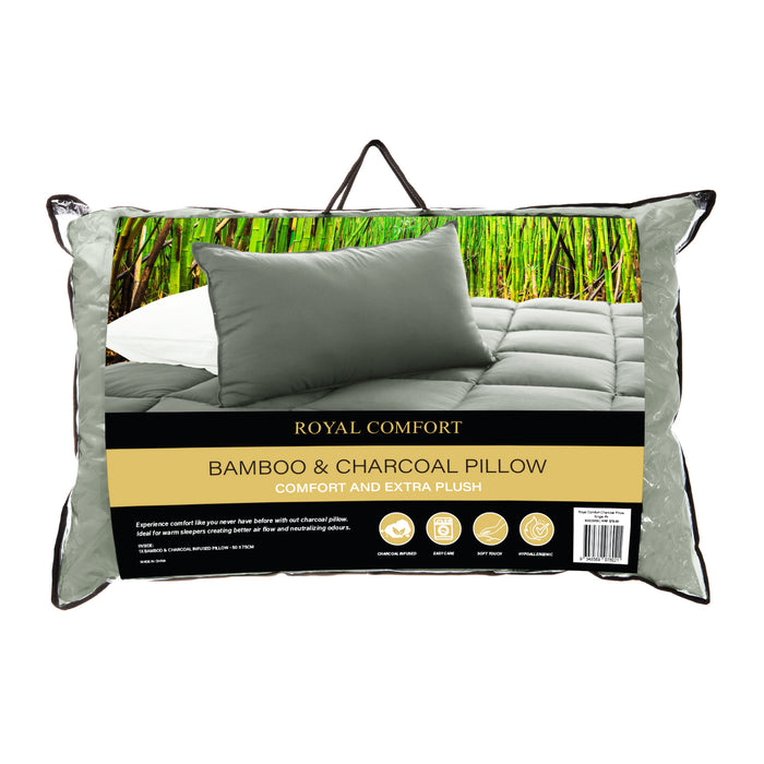 Royal Comfort Charcoal Bamboo Pillow Hotel Quality Luxury Single Pack