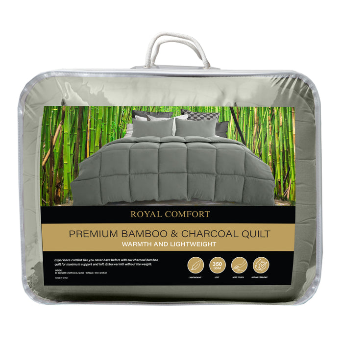 Royal Comfort 350GSM Charcoal Bamboo Quilt Luxury Bedding Duvet All Seasons - Single - Charcoal