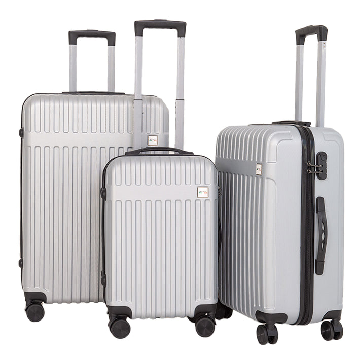 Milano Decor 3 Piece Luggage Set Travel Hard Case 20" 24" 28" Hard Case Durable - Silver