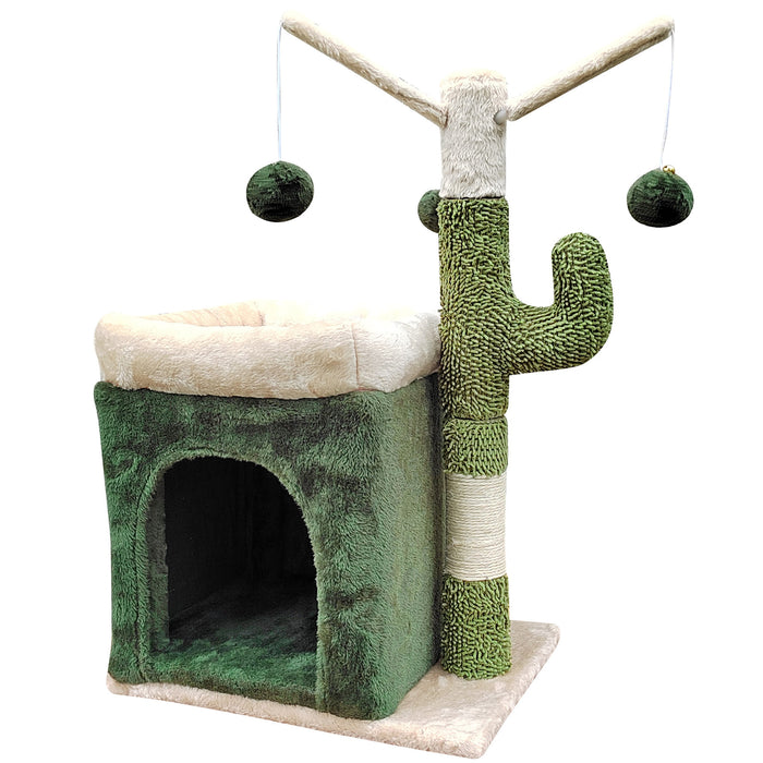 4Paws Cat Tree Scratching Post House Furniture Bed Cactus Play 70cm Green