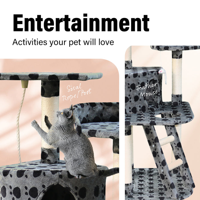 4Paws Cat Tree Scratching Post House Furniture Bed Luxury Plush Play 120cm - Grey