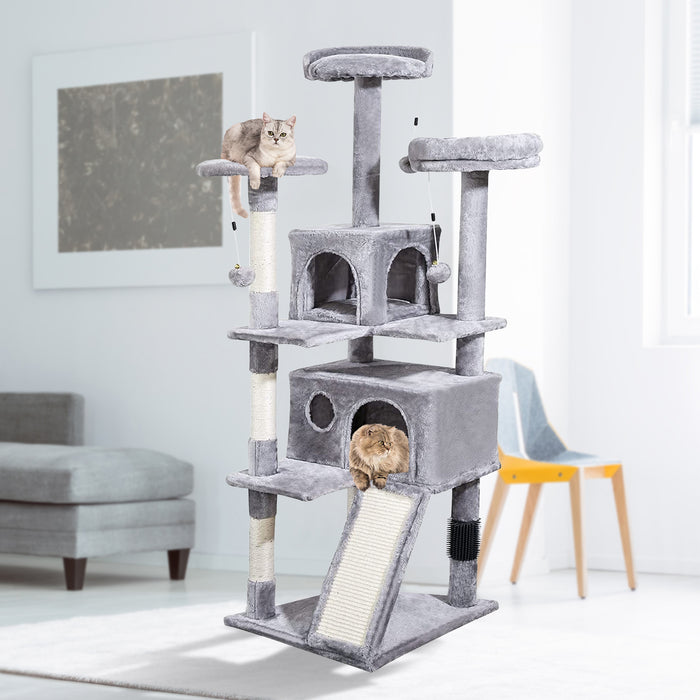 4Paws Cat Tree Scratching Post House Furniture Bed Luxury Plush Play 152cm - Grey