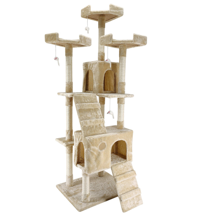 4Paws Cat Tree Scratching Post House Furniture Bed Luxury Plush Play 180cm - Beige