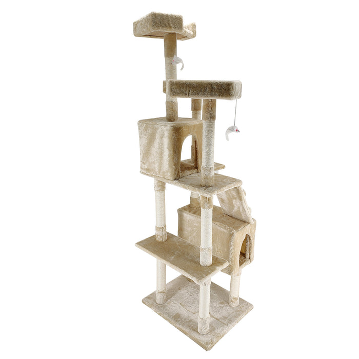 4Paws Cat Tree Scratching Post House Furniture Bed Luxury Plush Play 180cm - Beige