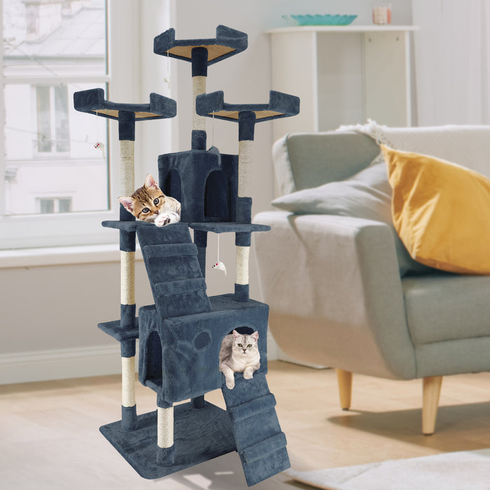 4Paws Cat Tree Scratching Post House Furniture Bed Luxury Plush Play 180cm - Grey