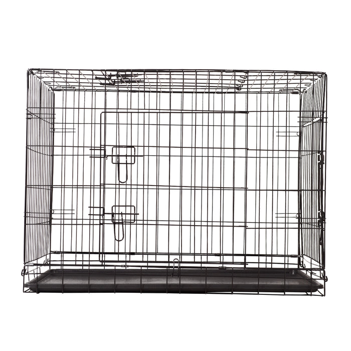 4Paws Dog Cage Pet Crate Cat Puppy Metal Cage ABS Tray Foldable Portable Black - 24" - Black