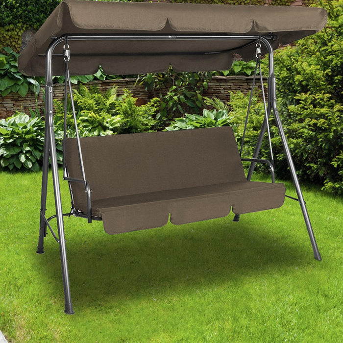 Milano Outdoor Swing Bench Seat Chair Canopy Furniture 3 Seater Garden Hammock - Coffee