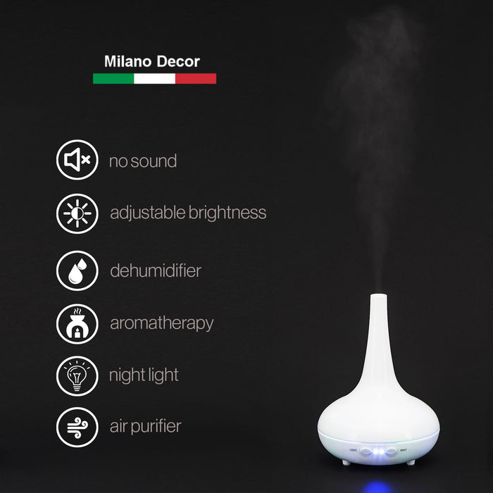 Essential Oil Diffuser Ultrasonic Humidifier Aromatherapy LED Light 200ML 3 Oils - White