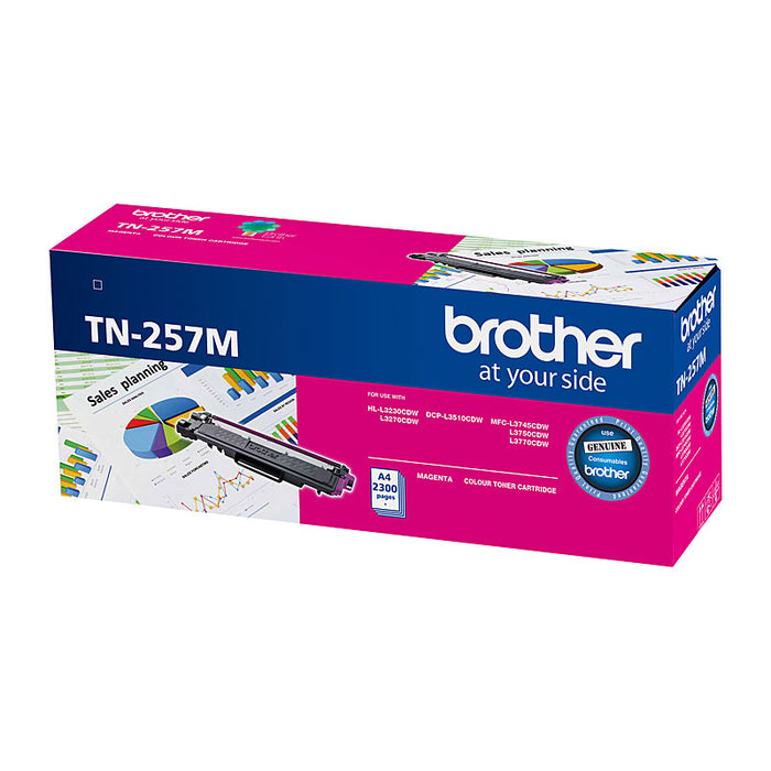 Brother TN-257M Magenta High Yield Toner Cartridge to Suit - HL-3230CDW/3270CDW/DCP-L3015CDW/MFC-L3745CDW/L3750CDW/L3770CDW (2,300 Pages)