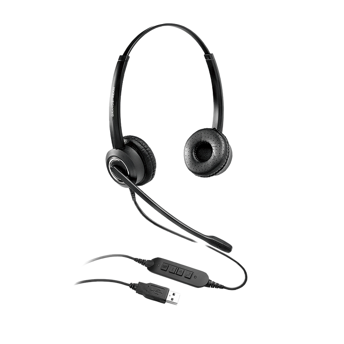 GRANDSTREAM GUV3000 Dual Ear USB Headset, Noise Canceling Microphone, HD Audio, 2m USB Cable, Suits Teams, Zoom, 3CX, Inline Controls