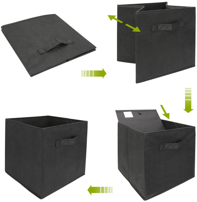 Pack of 6 Foldable Fabric Basket Bin Storage Cube for Nursery, Office and Home Decor (Black)