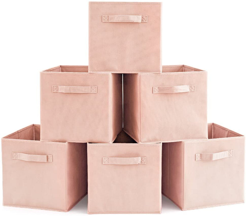 Pack of 6 Foldable Fabric Basket Bin Storage Cube for Nursery, Office and Home Decor (Pink)