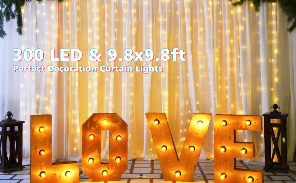 USB Powered 300 LED Curtain String Light with 8 Modes and Remote Control for Bedroom Party Wedding Decorations