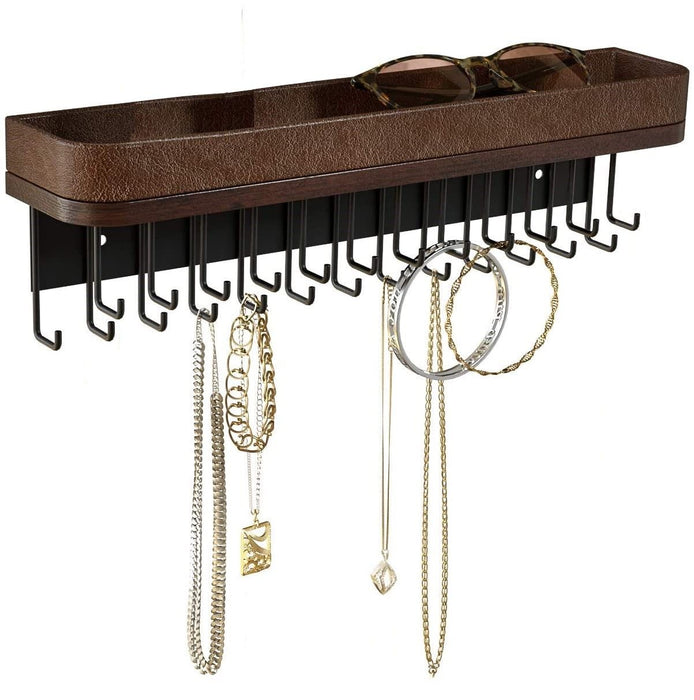 Wall Mount Hanging Jewelry Organizer with 25 Hooks(Brown)