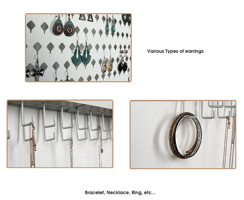 Wall Mount Earring Jewelry Hanger Organizer Holder with 109 Holes and 19 Hooks (White)