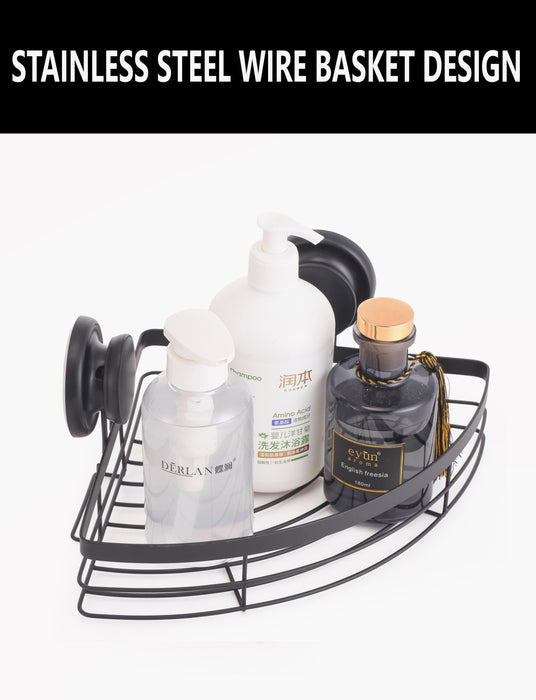 2 Pack Round Corner Shower Caddy Shelf Basket Rack with Premium Vacuum Suction Cup No-Drilling for Bathroom and Kitchen