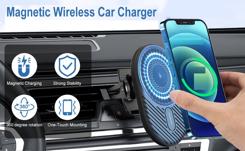 15W Wireless Car Charger Magnetic with QI Fast Charging compatible with all iPhone