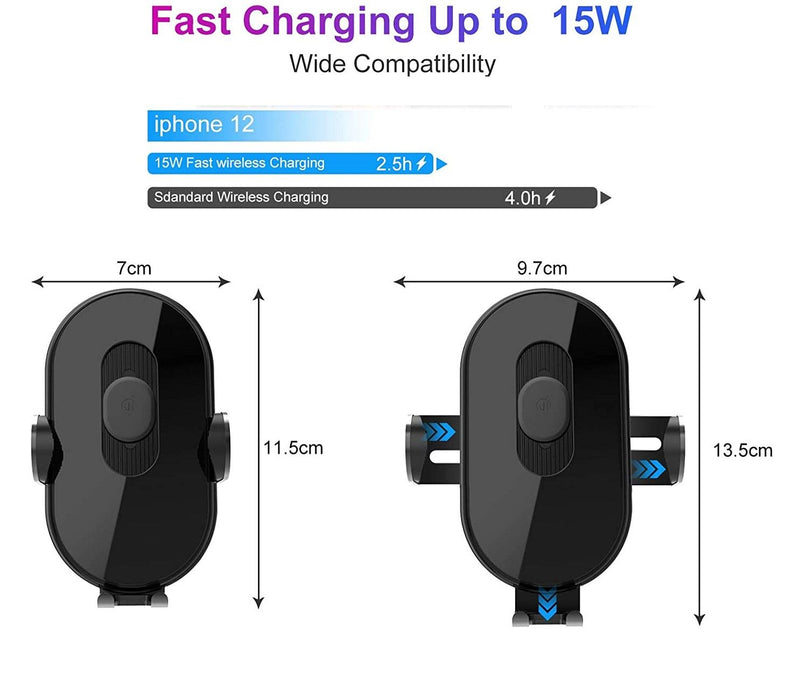 360 Wireless Car Charger Mount with Auto-Clamping (15w Fast Charging)