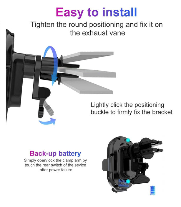 360 Wireless Car Charger Mount with Auto-Clamping (15w Fast Charging)