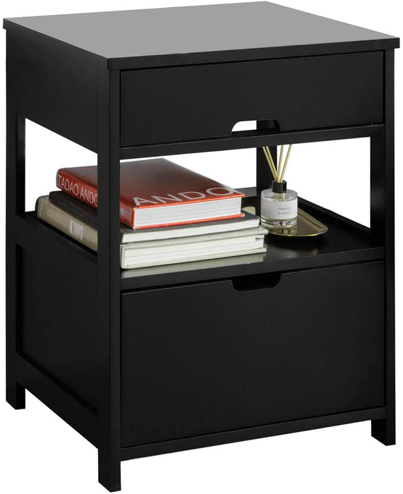 CARLA HOME Black Bedside Table with 2 Drawers