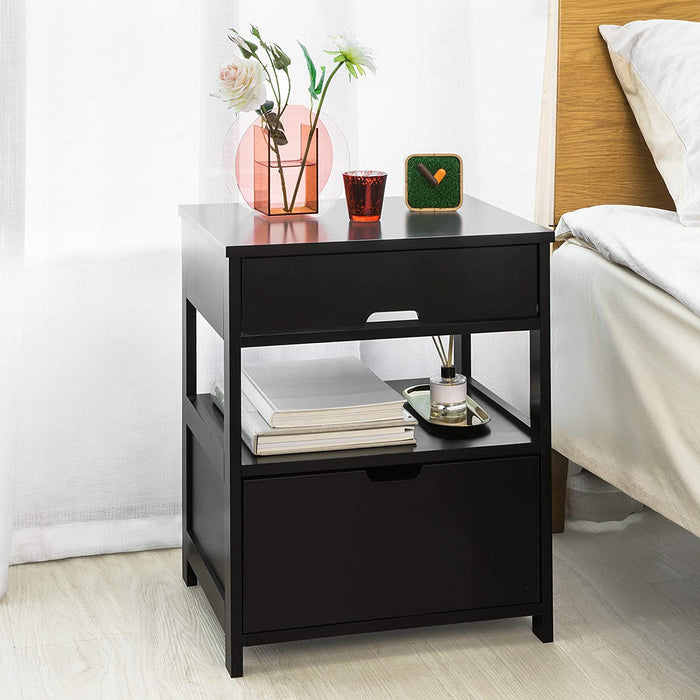 CARLA HOME Black Bedside Table with 2 Drawers