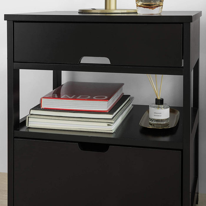 CARLA HOME Black Bedside Table with 2 Drawers