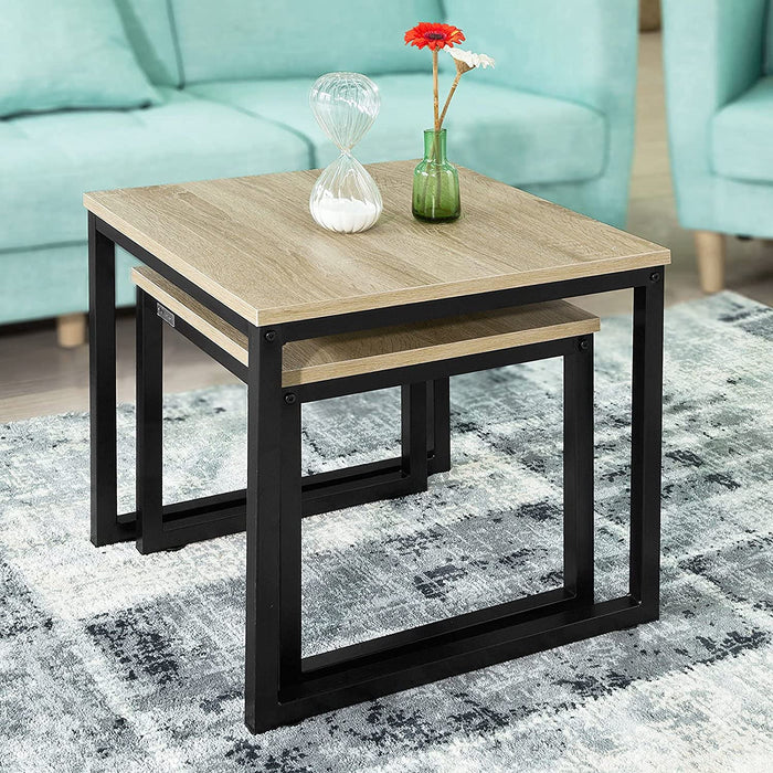 Set of 2 Modern Coffee Tables with Wood top panel and Steel framework