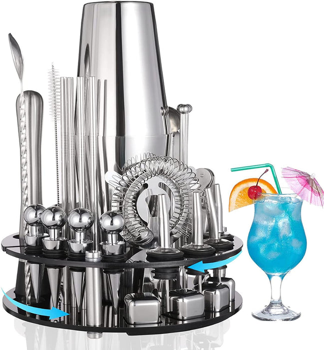 19 Pieces Cocktail Shaker Set Bartender Kit with Rotating 360 Display Stand and Professional Bar Set Tools