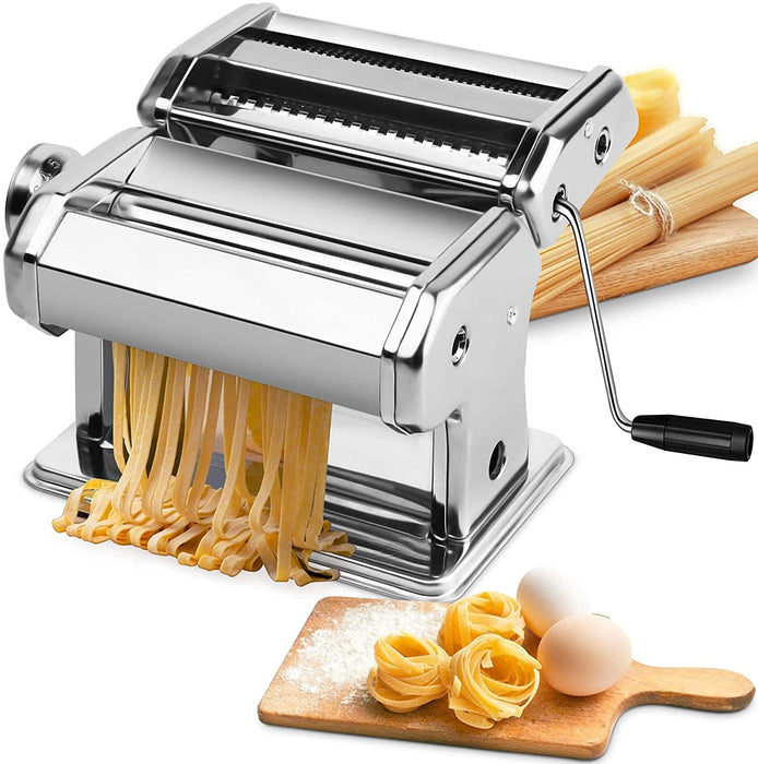 VIKUS Pasta Maker Manual Steel Machine with 8 Adjustable Thickness Settings